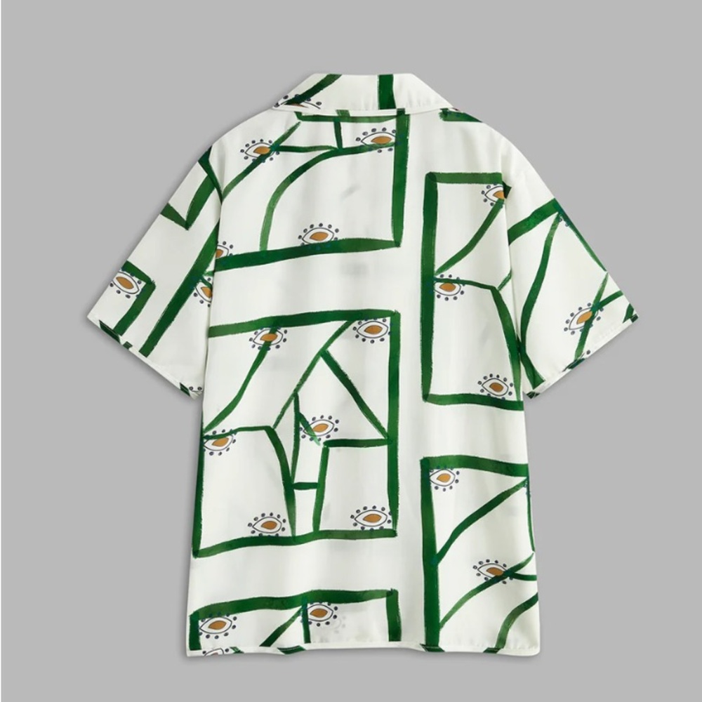 Green and White Patterned Shirt and Shorts Set - Picture 3 of 9